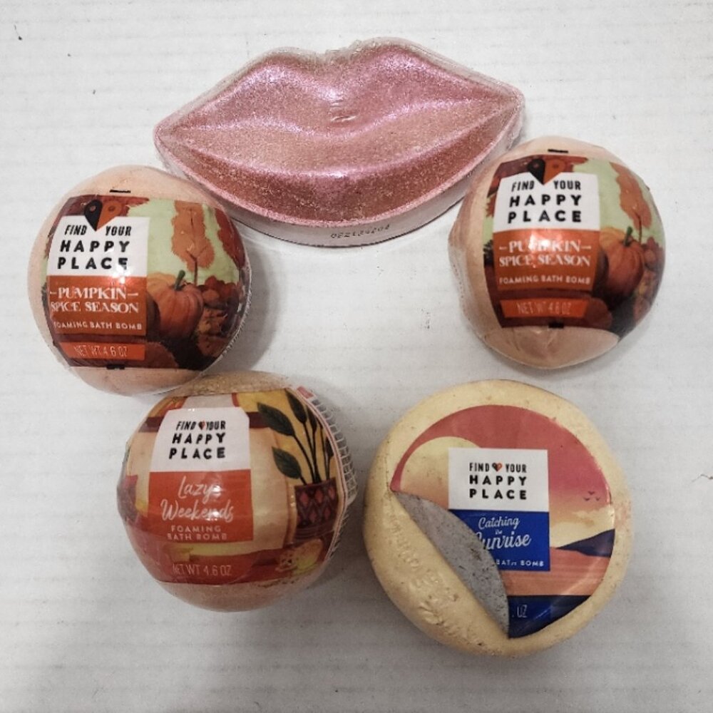 5 New Find Your Happy Place - Foaming Bath Bombs - 4 diffetent scents